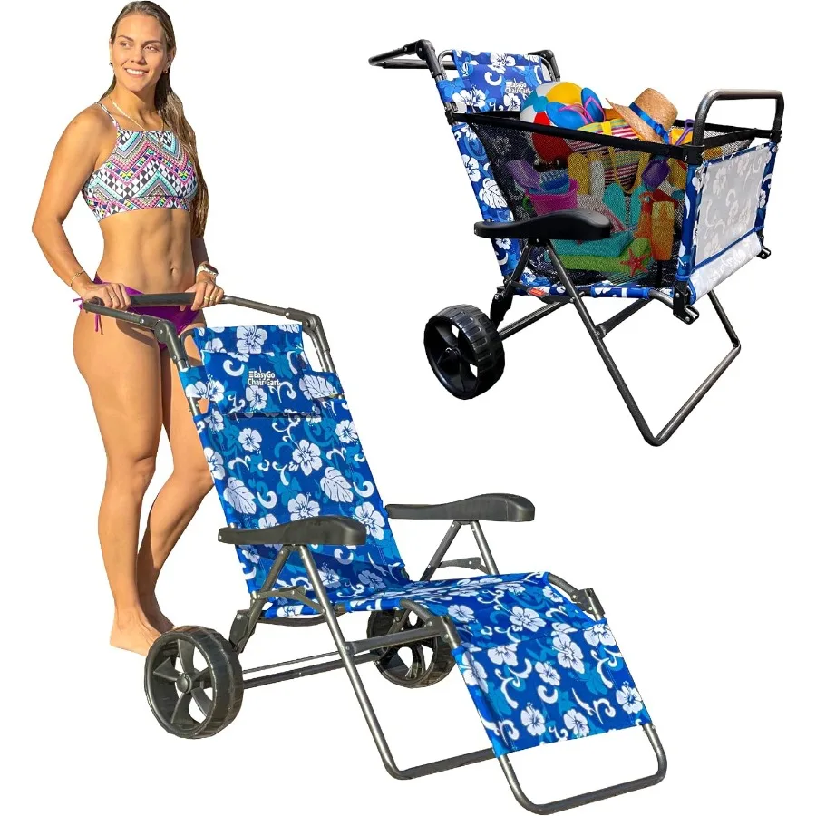 

Beach Cart Chair 2 in 1 Turns from Cart to Beach Chair Large Wheels Easy to Use Large Capacity Flower Pattern Perfect for Beach