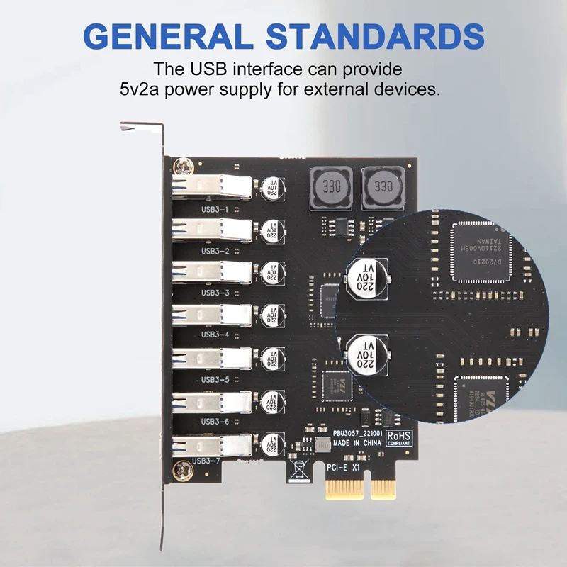 USB 3.0 PCI-E Expansion Card Adapter 7 Ports Hub Adapter External Controller PCI-E Extender PCI Express Card For Desktop