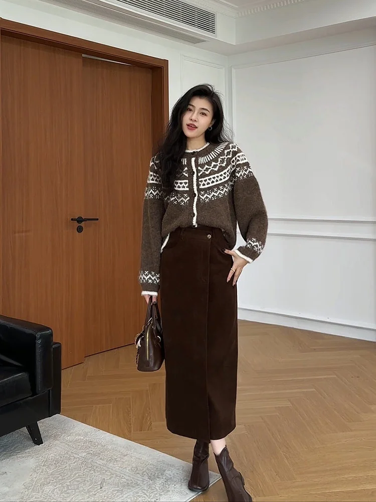 

Zhang a Xing Fair Isle Cisas Color Blo round Ne Sweater Vintage Knitted Loose Fit Wool Blend Women's Faion Winter Top