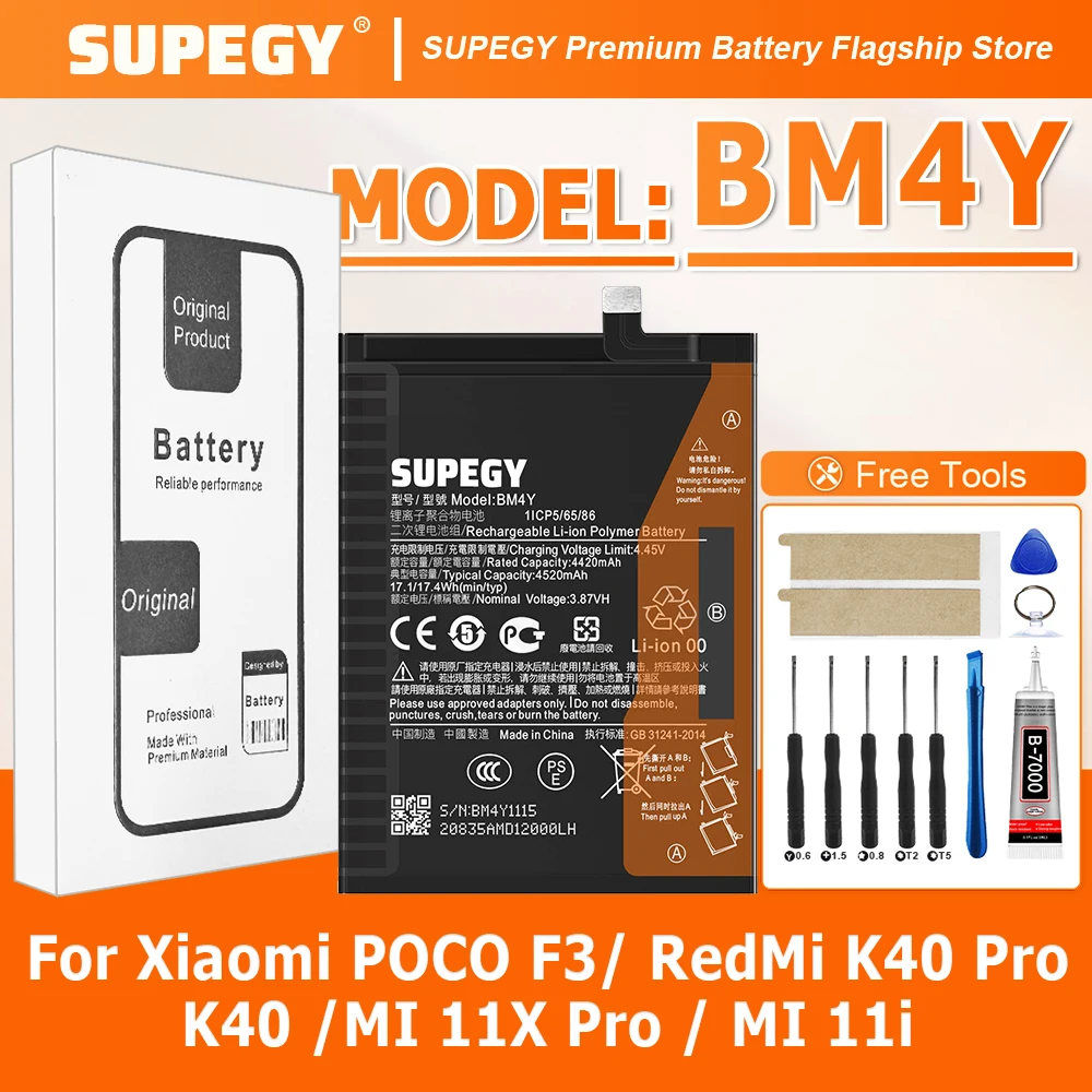 100% New BM4Y Battery For Xiaomi POCO F3/ RedMi K40 Pro/ K40 /MI 11X Pro / MI 11i phone Batteries Bateria +Tools