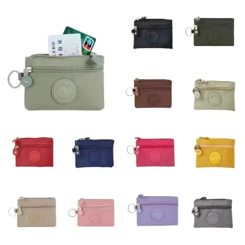 À prova d'água Zipper Coin Purse, Carta Dupla Camada Nylon Carteira, Saco de dinheiro, titular do cartão, Batom Bag, curto, coreano