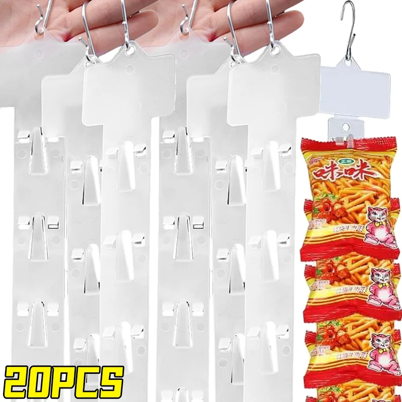 

20/1pc Plastic Snack Hanging Strips Store Snacks Display Hanger with Hooks Supermarket Shelf Merchandising Rack Hanging Strips
