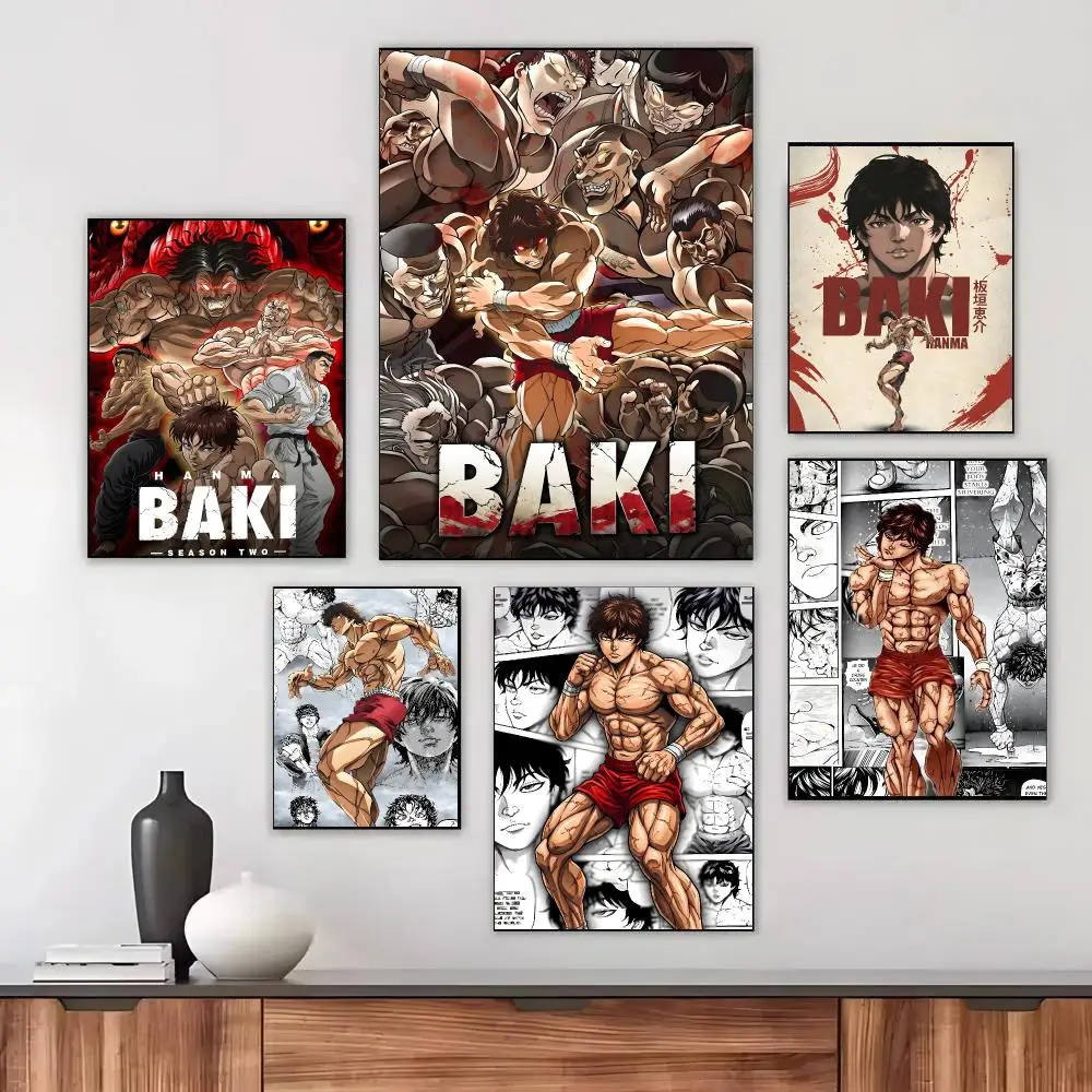 Baki Hanma Anime Fighting Action Poster Moisture-proof Self-adhesive Decor Living Room Bedroom Party Bar Fade-resistant