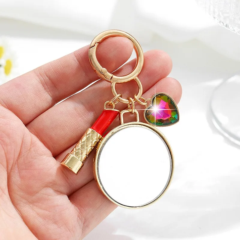 New‑style oil‑dripping lipstick beauty accessory mirror keychain heart‑shaped lipstick mirror set