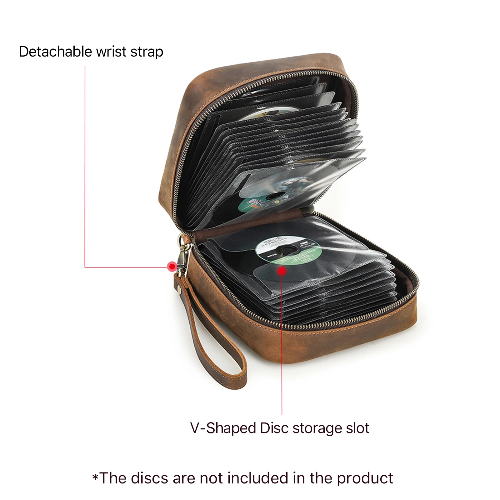 CONTACTS FAMILY Genuine Leather 52 Discs Portable CD DVD Holder Case Album Organizer Media Storage Box Zipper CD Sleeve Bag