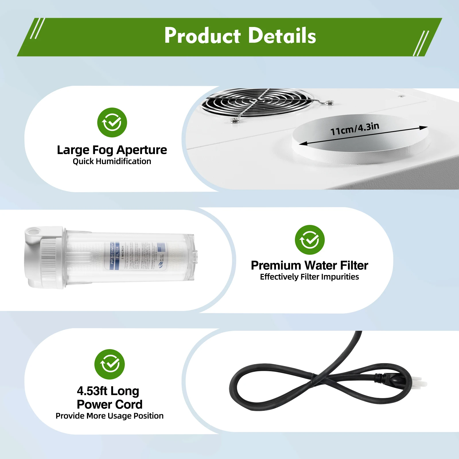 Humidificador ultrasónico blanco de 300W, máquina de niebla fría continua Industrial de 54x34x44 Cm para papel textil