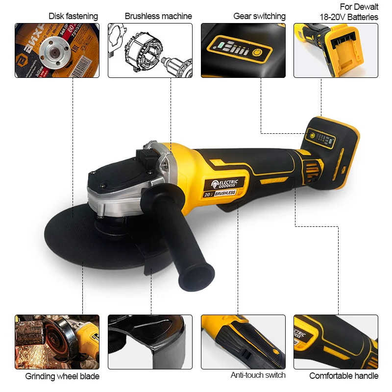 5 mm-es Grin Rrush1 Anglesh22 Gears akkus csiszológép elektromos kéziszerszám Dewalt 20 V-os akkumulátorcsapokhoz