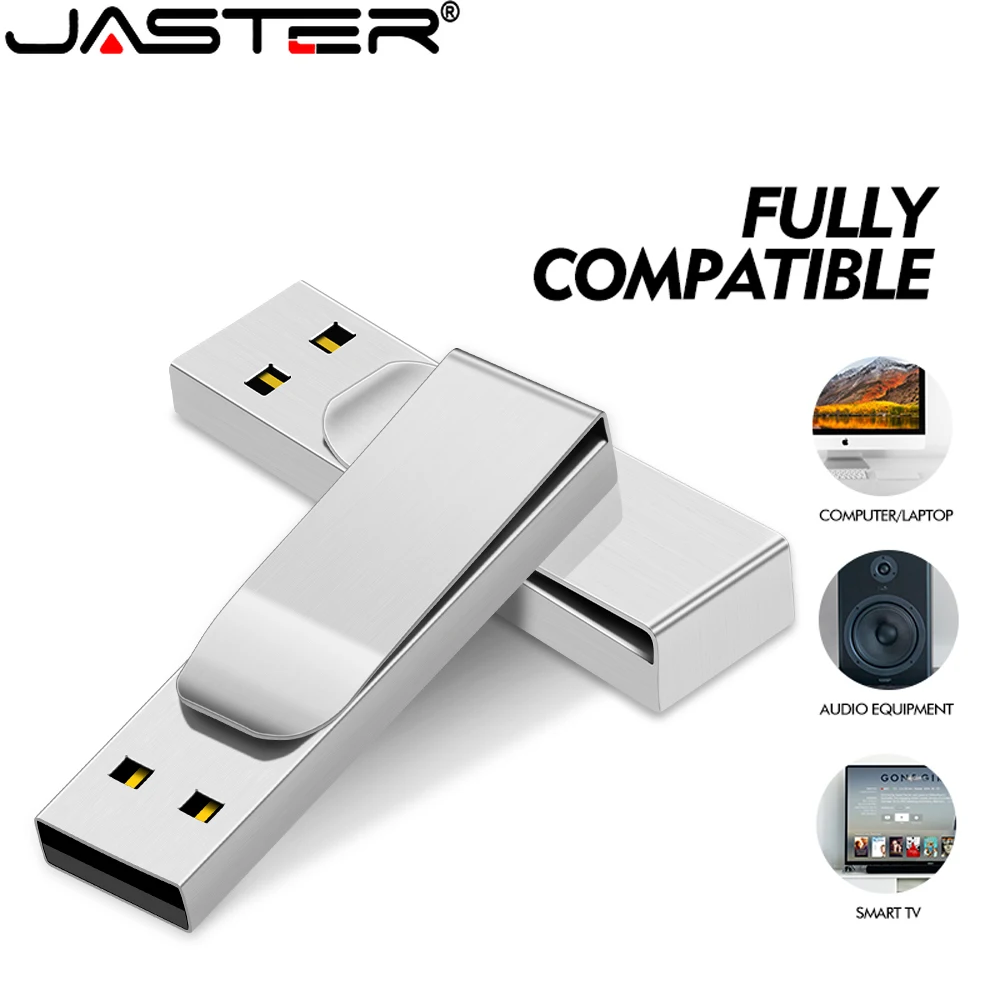 

JASTER Silver Metal Clip USB 2.0 Flash Drive 128GB Waterproof Memory Stick 64GB High Speed Creative Gift Pen Drive 32GB 16GB