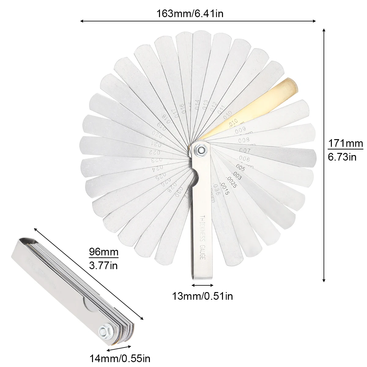 32Blades 0.04-0.88mm Metric/Imperial Thickness Gauges for Spark Plugs/BearingClearances/Piston RingGaps,Dual Marked Feeler Gauge