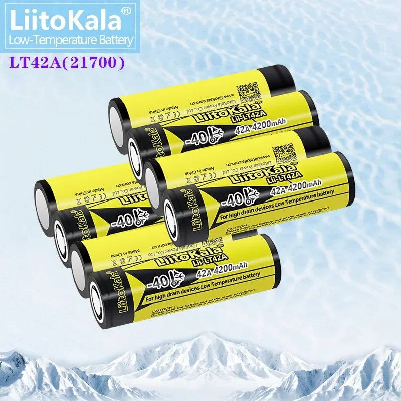 8PCS LiitoKala Lii-LT42A 21700 4200mah 3.7V Rechargeable Battery 45A High Power Discharge for -40° Low-temperature battery