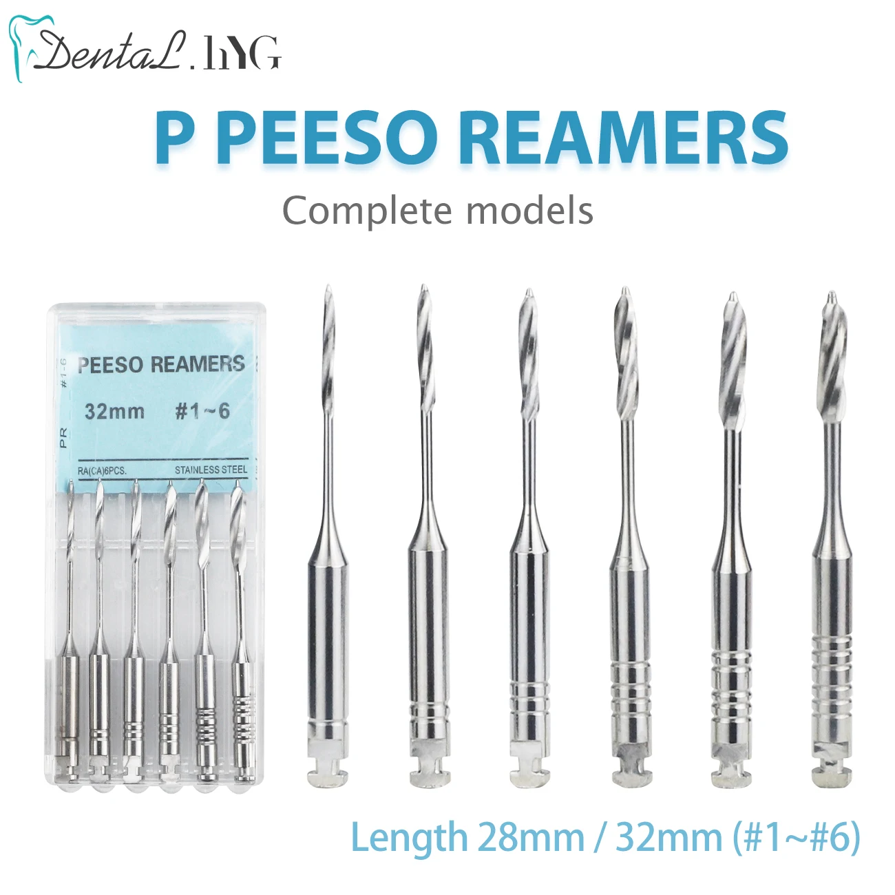 6Pcs/Pack Dental Endodontic Peeso Reamers Drill Glidden Rotary 28/32mm Silnik Użyj pilników endodontycznych ze stali nierdzewnej # 1-6