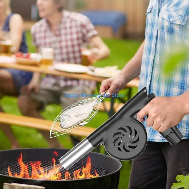 T8UC ไร้สาย เครื่องเป่าลมไฟฟ้า 2 แบตเตอรี่ปรับ BBQ Fan Air Blower ไฟกลางแจ้งเครื่องมือ 5000RPM