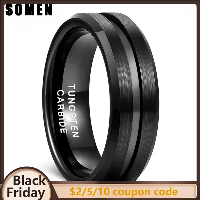 Somen Men Ring Black Tungsten Carbide Ring 6mm 8mm Groove Brushed Wedding Band Male Engagement Rings Anel Masculino Comfort Fit