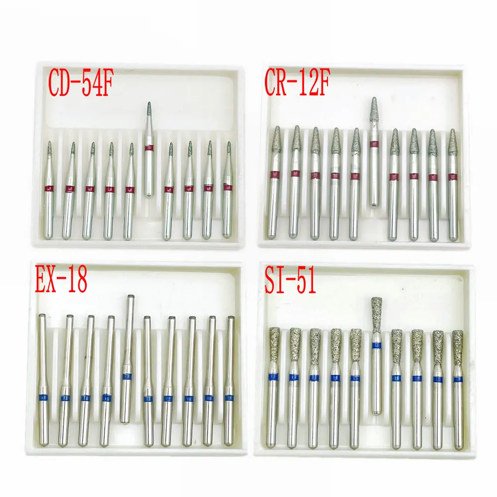 Fresas de diamante Dental de vástago de 1,6mm, brocas de dentista FG, pieza de mano de alta velocidad, 10 unids/lote por caja