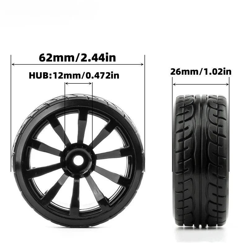 1/10 RC Drift Car Hard Pattern Tires On-road Drifting Wheels for Traxxas D4 HSP HPI Sakura Tamiya TT01