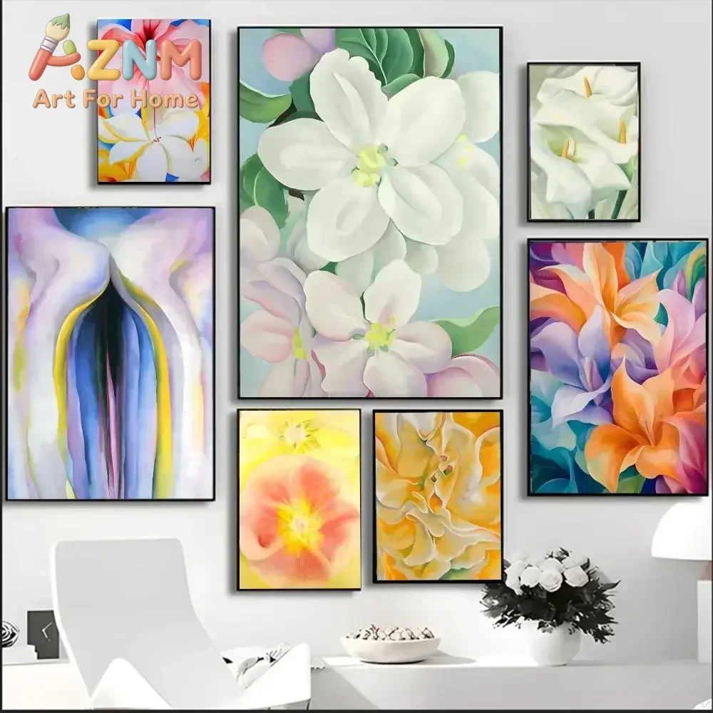 Georgia O Keeffe Abstract Flower Artwork Exhibition Print Painting Calligraphy HD Waterproof Canvas Poster Art: Aesthetic Wal