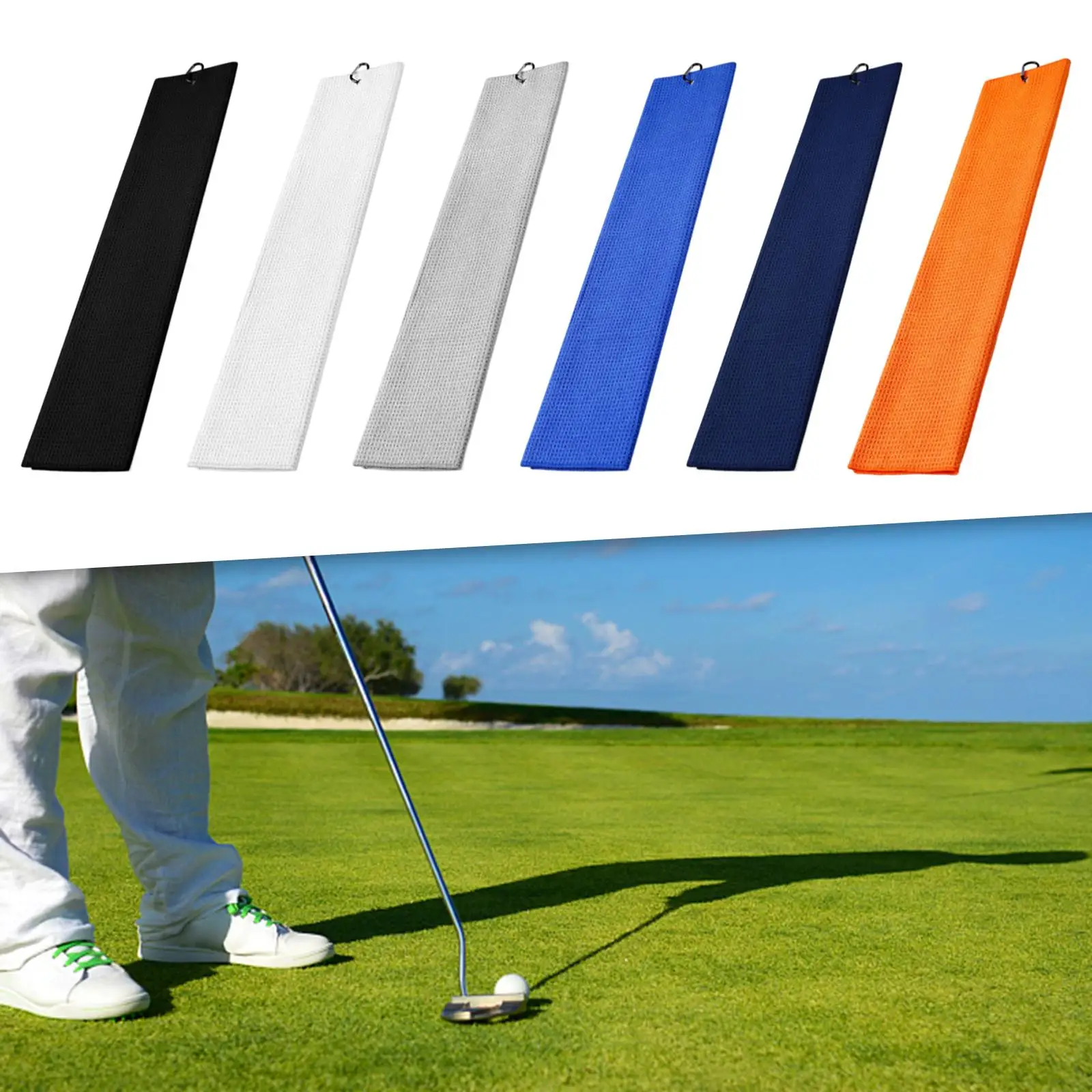 Trifold Microfiber Golf Towels Clip on Cleaning Towel Sports Fitness Compact Gym Towel for Golf Bags and Hiking