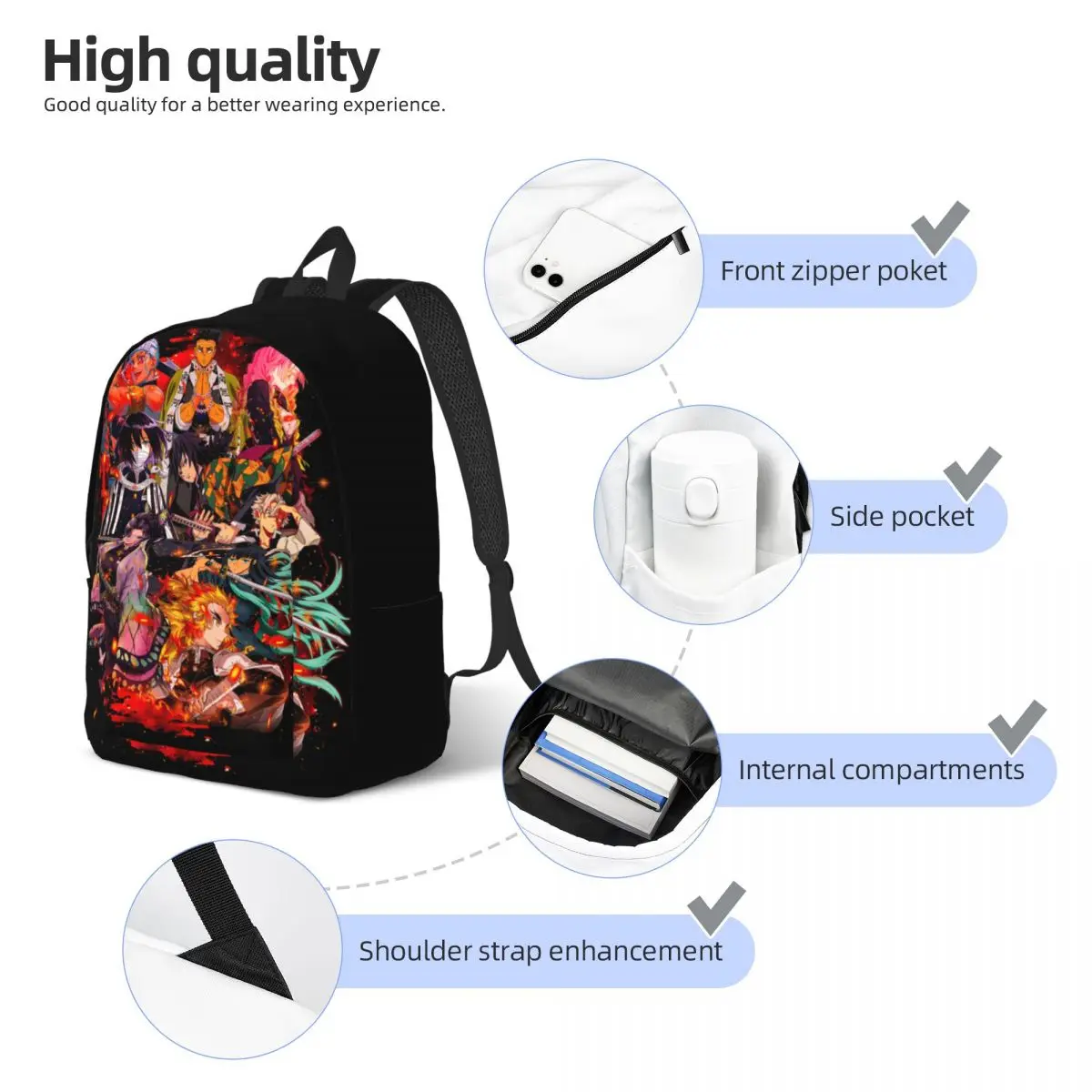 Mochila de Anime Demon Slayer para hombre y mujer, morral de Manga para estudiantes de secundaria y secundaria, mochila de día para senderismo