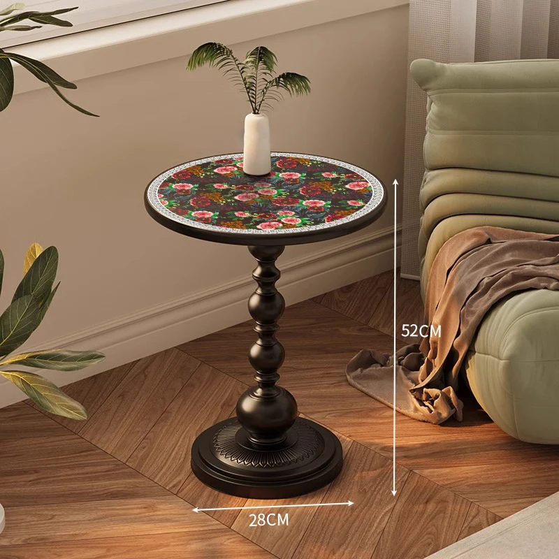 French Vintage Side Table, Retro Round Coffee Table with Carved Base, Smooth Painted Surface,  Elegant and Stable Design