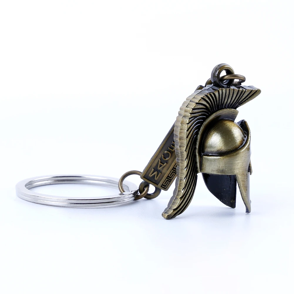 Spartan Helmet Mini Figurine Keychain Antique Bronze Macedonia Warrior Ornament Vintage Home Desktop Decor Party Gift Bag  Charm