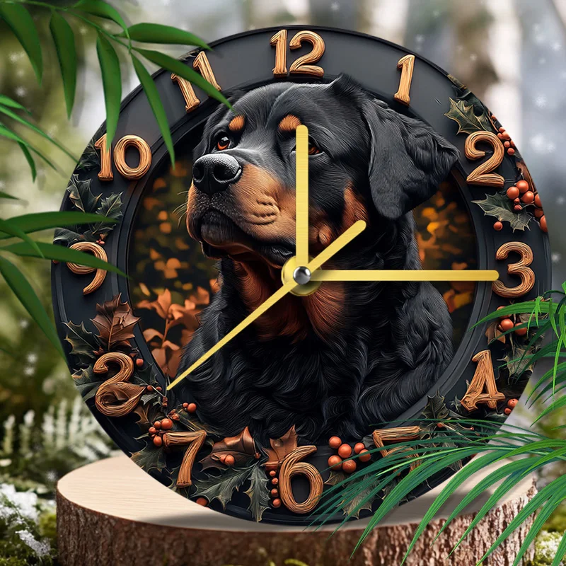 Rottweiler Pet Clock HD Textured Printing, Perfect Gift for Pet Lovers, Dog Memorial Décor, Christmas Gift for Pet Enthusiasts