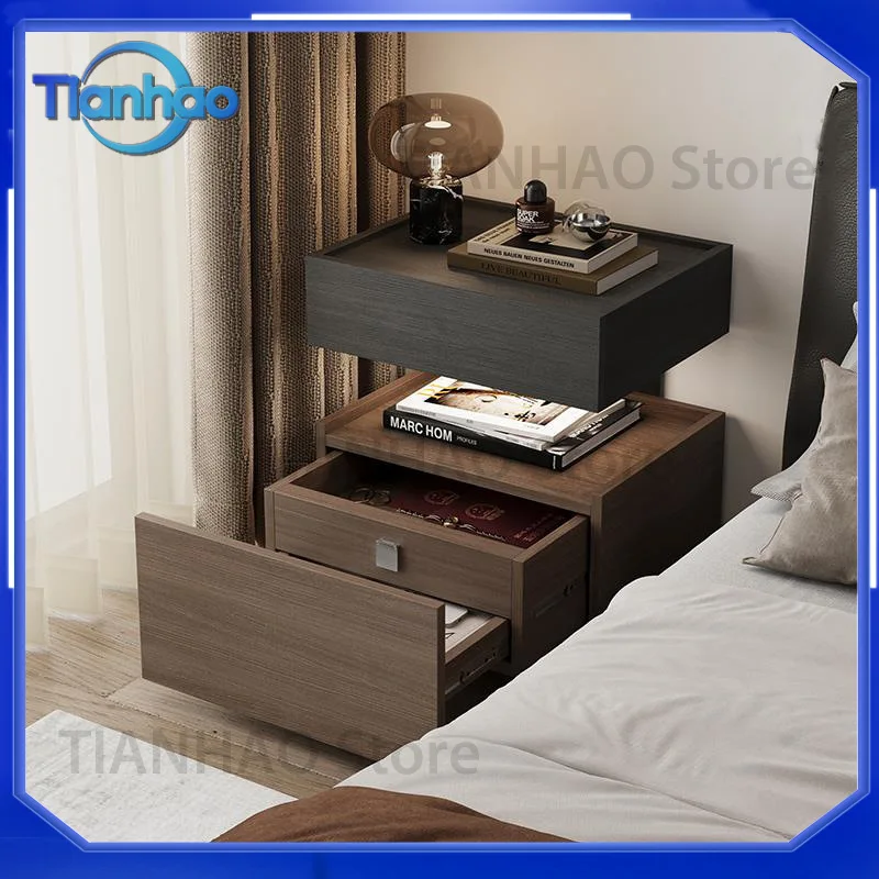 Walnut Wood Vintage Style Floating Nightstand with Hidden Compartment for Modern Bedroom Storage
