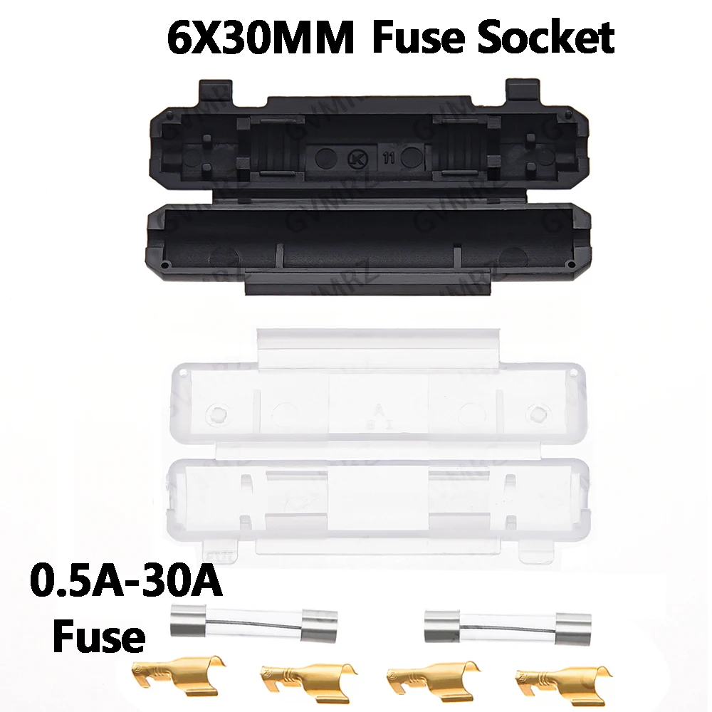 5Set 6X30MM 250V 0.5A-30A 1A 25A 2A 0.5A 30A 6*30MM Fuse Socket Flip With  Glass Fuse Holder shell Black/White Flip Type  3A 8A