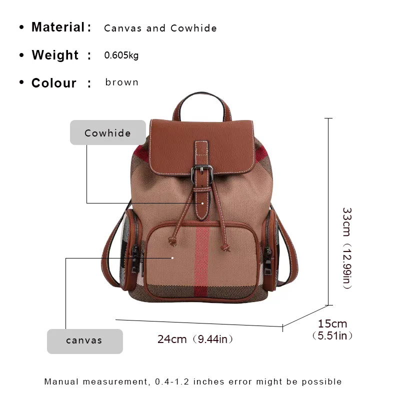 Leather Plaid Backpack for Women\'s 2024 New Fashion Versatile Large Capacity Backpack Commuter Backpack