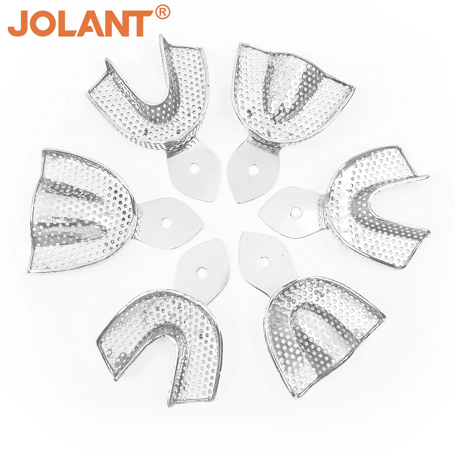 6pcs/Set JOLANT Dental Lab Upper Lower Stainless Steel Impression Trays Dentistry Instrument Teeth Holder Tray Autoclavable