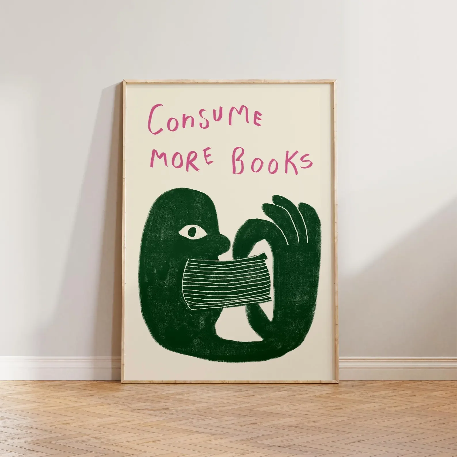 Retro Book Wall Art Reading Print Gift For Book Lovers Hand Drawn Illustration Wall Art Consume More Books Print, Cool Liter