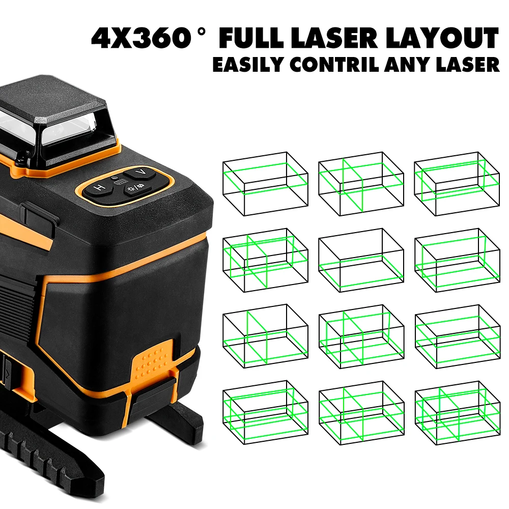 Imagem -03 - Nível Laser Auto-nivelamento 360 Horizontal e Vertical Linha Cruzada Feixe de Laser Verde com Tripé Ferramentas Elétricas 16 Linhas 12 Linhas Deko4d