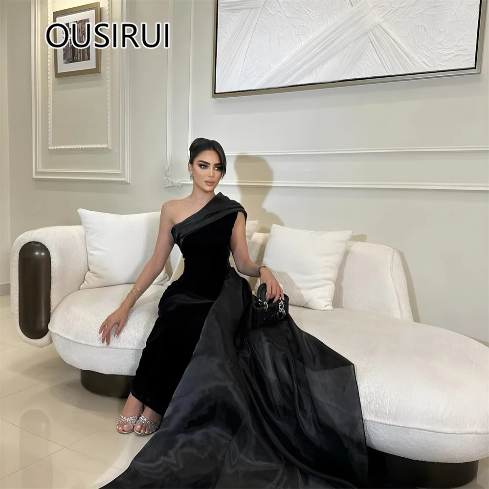 Modest Saudi Arab One Shoulder Satin Pleated Evening Bridal Dress Court Sleeveless Evening Gown Long Custom Made