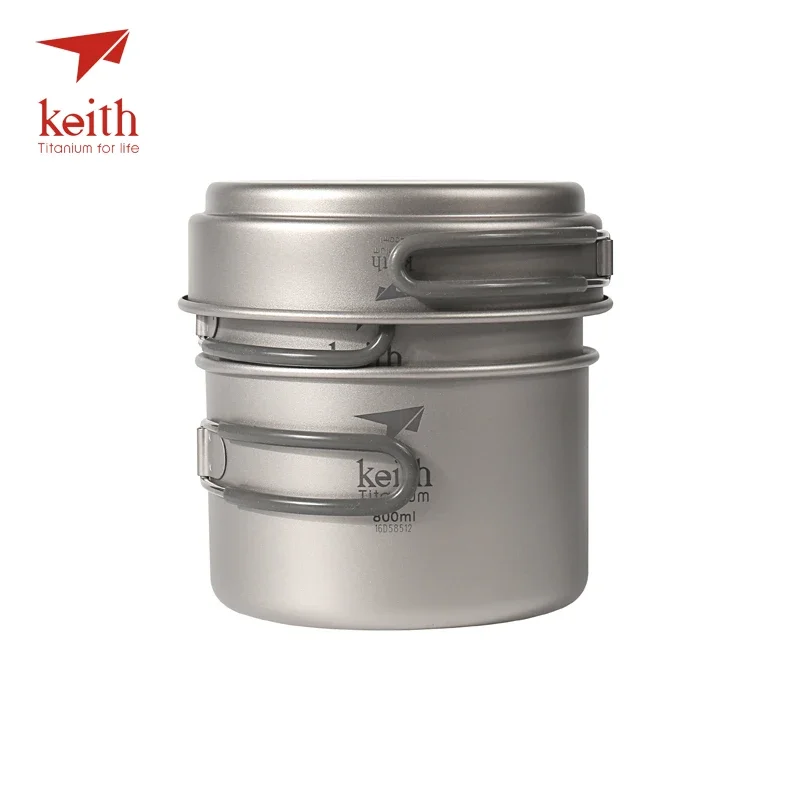 Keith Titanium Pots Pans Bowls With Folding Handle Cooking Pan Pot Set Camping Hiking Picnic Cookware Utensils