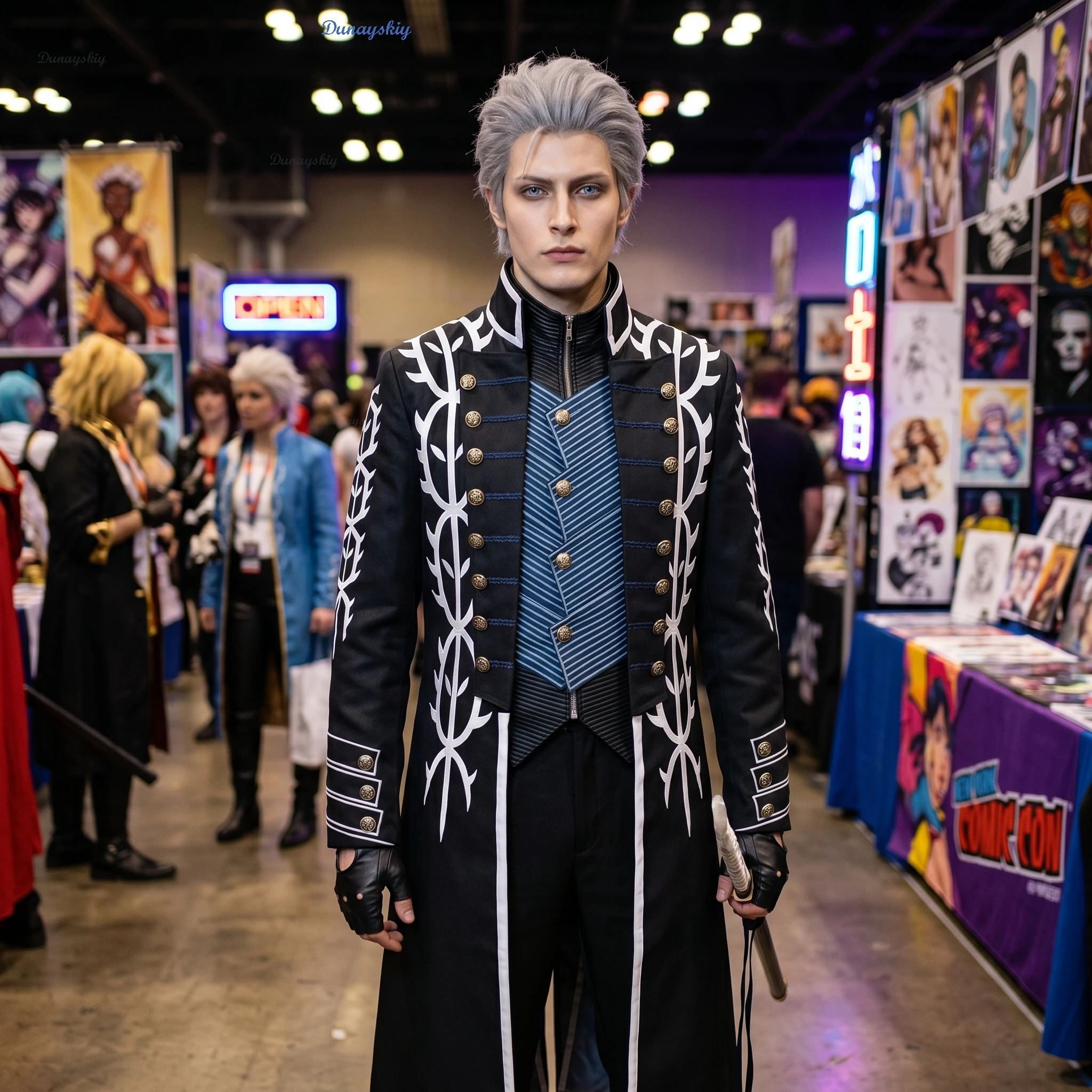 

Devil Cry Vergil Cosplay Windbreaker Set – Anime Game Character Stage Performance Outfit косплей Trench Coat Mens Fullset