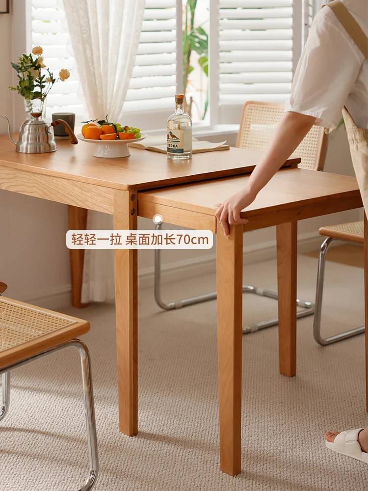 Meja makan sederhana kayu solid unilateral yang dapat ditarik dari kayu solid gaya Jepang