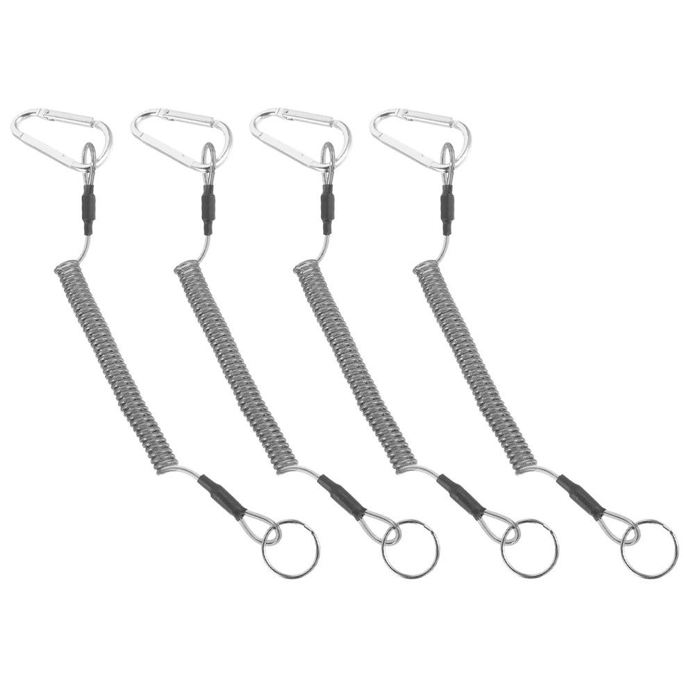 

4pcs D-shaped Buckle Steel Wire Retractable Lanyard Coiled Fishing Tools Rope Outdoor Portable