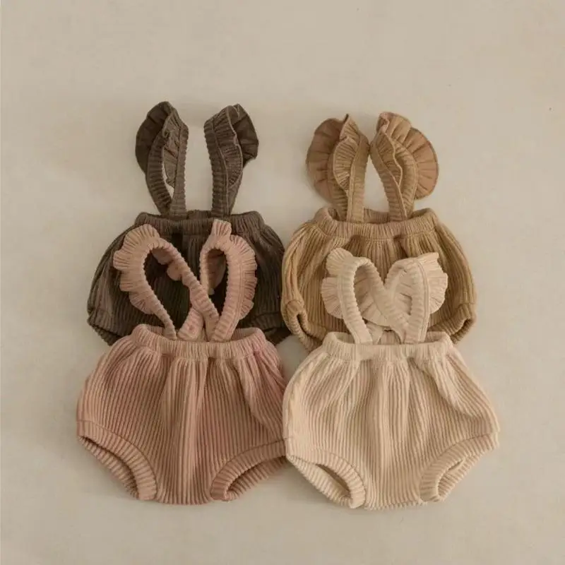 

2026 Spring New Baby Strap Shorts Infant Girl Cute Ribbed Overalls Toddler Pp Shorts Newborn Sleeveless Bodysuit 0-24M
