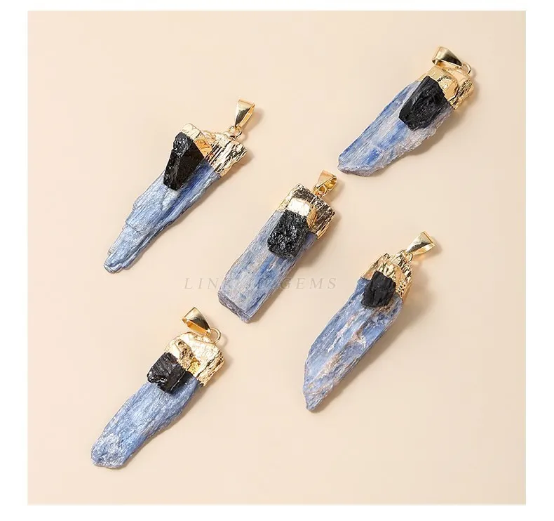 1 Pc Natürliche Raue Blaue Kyanit Stein Lange Anhänger Gold Silber Überzogen Raw Charms Für Schmuck Machen Halskette Zubehör Erkenntnisse – Detail 6