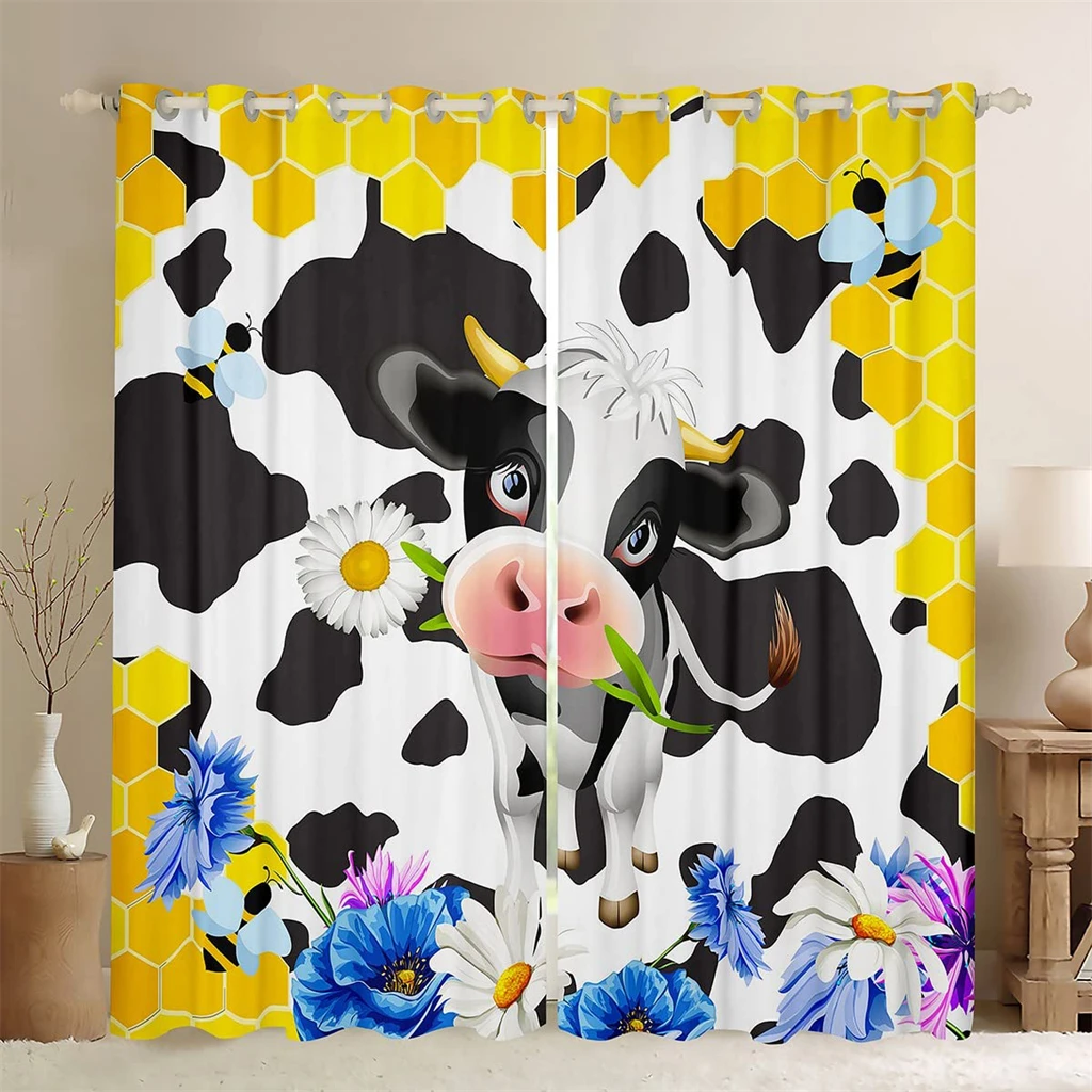 

2 Piece Floral Animal Fur Creative Curtains Colorful Cute Cow Fit Living Room Luxury Bedroom Kitchen Balcony Window Decor