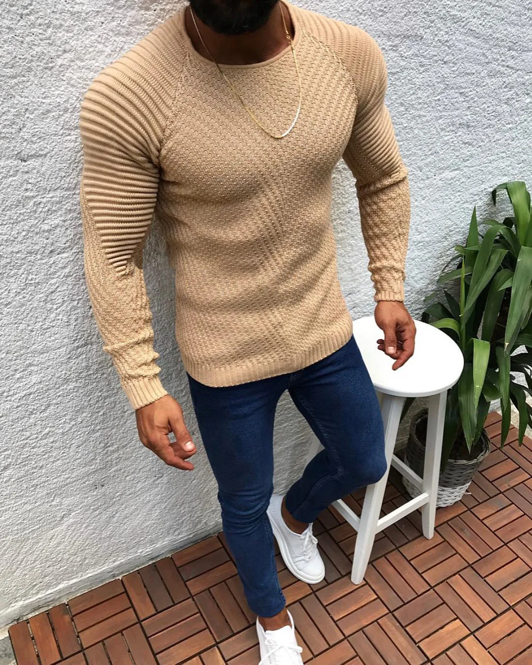 New Arrivals Pullover Men O-neck Solid Color Long Sleeve Warm Slim Sweaters Men Men's Sweater Male Clothing