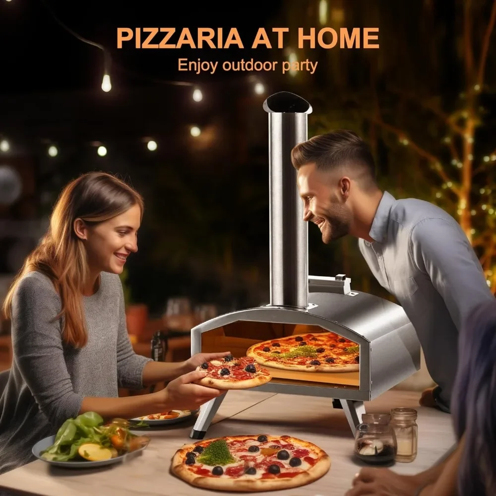 Portable Pizza Oven Outdoor - 12 Inch Wood Fired Pizza Oven for Outside, Stainless Steel Pellet Pizza Stove