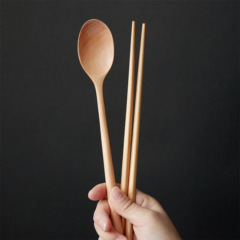 

Wooden Chopsticks Spoon Set Portable Reusable Eco Friendly Tableware Travel Camping Kitchen Home Office Wooden Cutlery Set