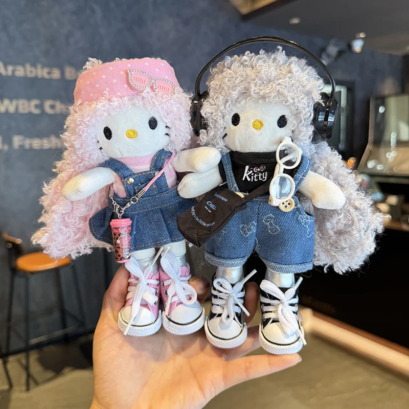 

15CM Anime Hello Kitty Dress Up Wig Long Legs Series Cartoon Plush Doll Keychain PP Cotton Stuffed Doll Kawaii Pendant Gift