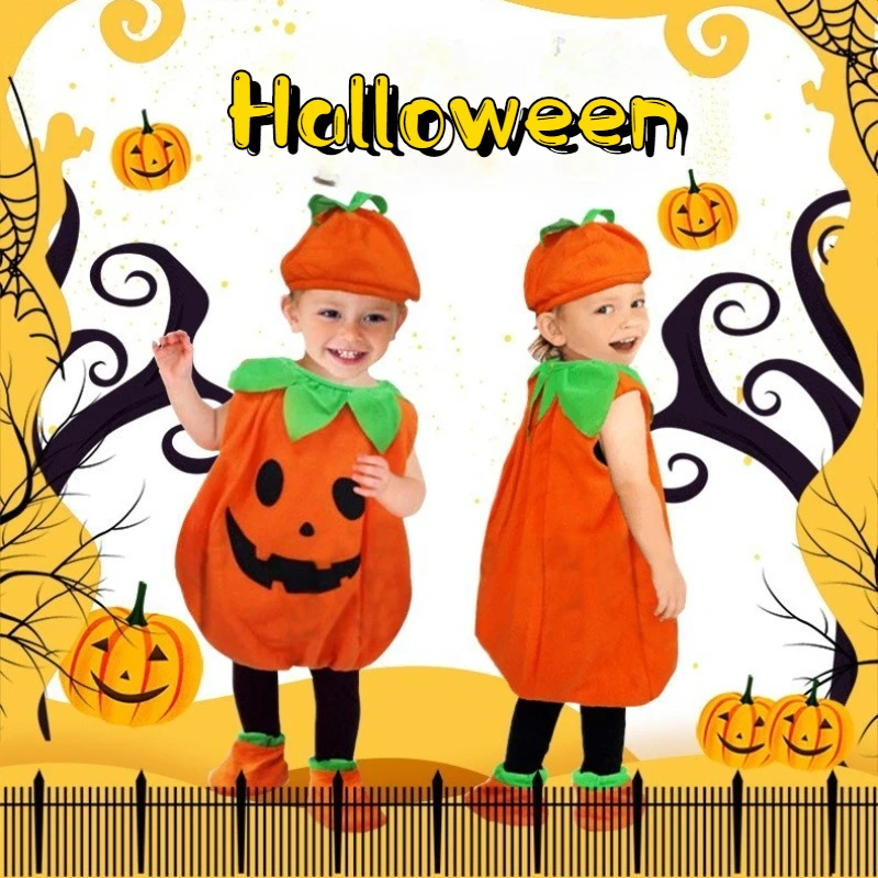 

Kids Children Halloween Pumpkin Costume with Hat Cosplay for Baby Girl Boy Stage Party Cute Pumpkin Baby Clothing