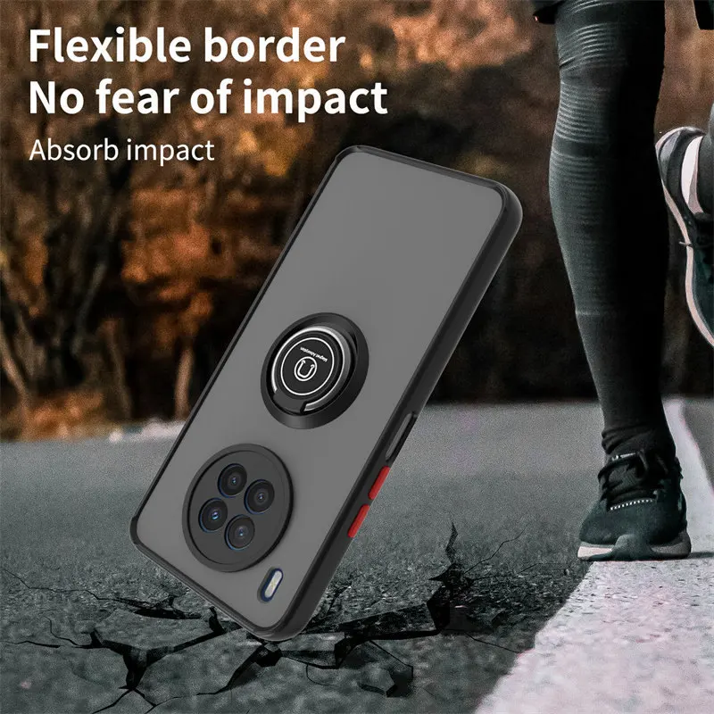 For Huawei Nova 8i NEN L22 LX1 LX3 Case Shockproof Magnetic Metal Ring Holder Armor Matte Hard Phone Cover for Huawei Nova8i