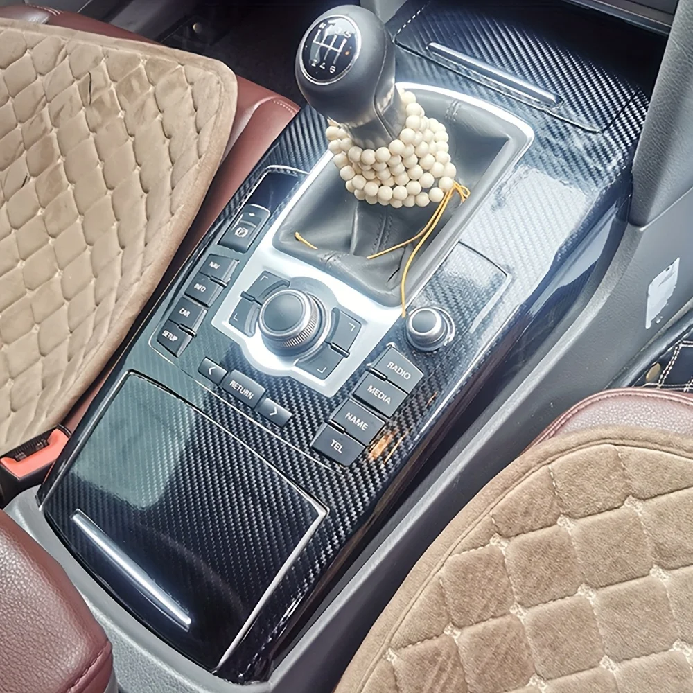 Stiker Cetakan Perubahan Warna Konsol Tengah Interior Mobil Serat Karbon Hiasan Mobil untuk Audi A6 C6 2005-2011