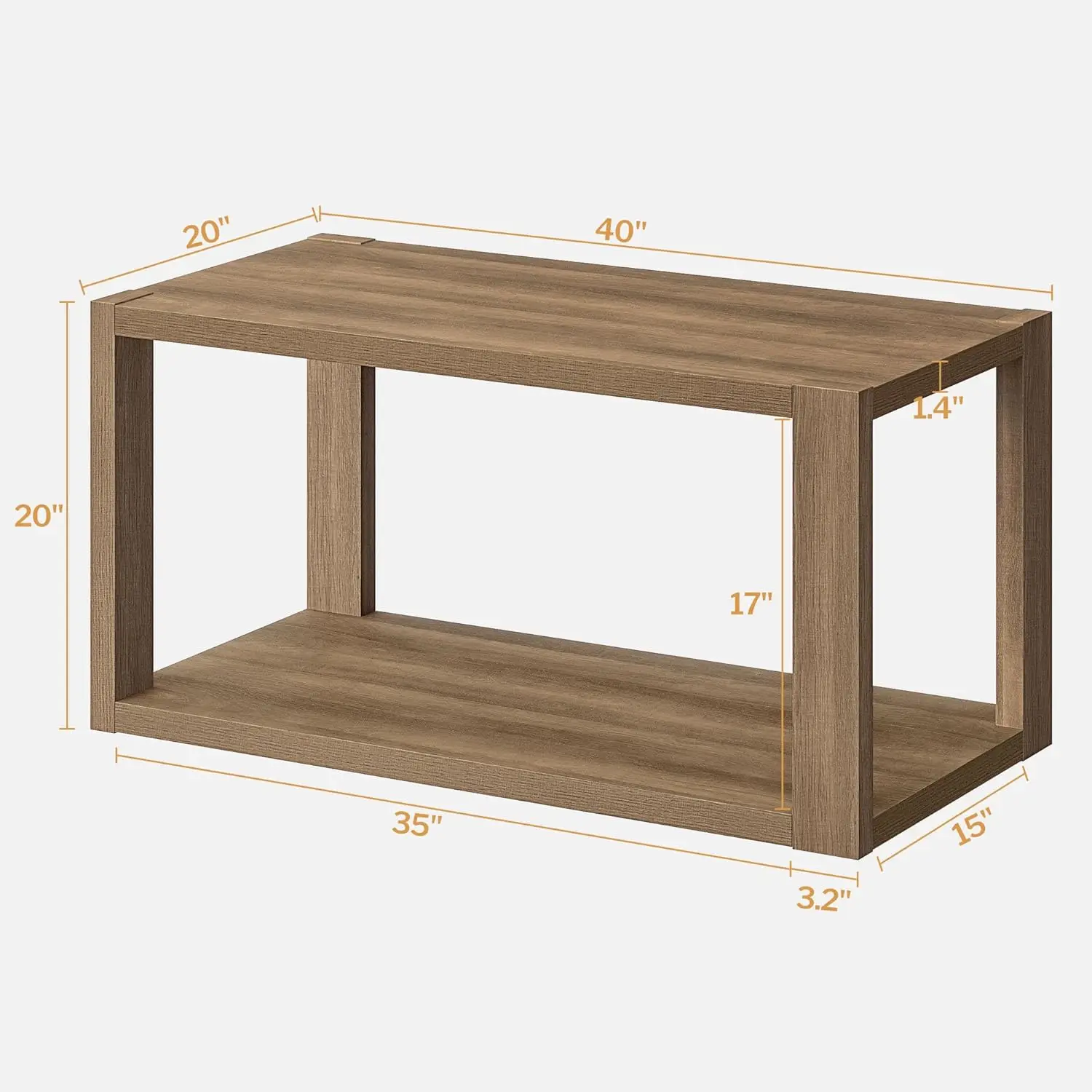 Sicotas Bauernhaus Holz Couch tisch-Boho Tisch mit Ablage fach, rechteckiger Mittel tisch Holz optik Akzent Tisch, 2-stufiges Sofa