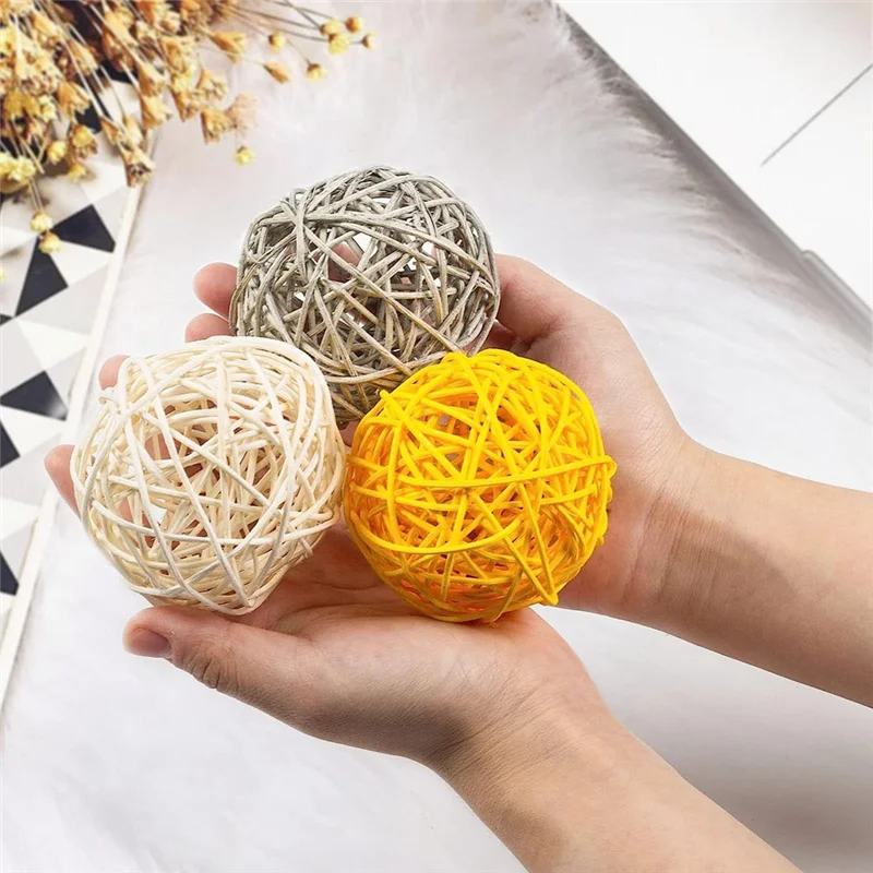 Decorative Balls for Bowl Centerpiece,16PCS Large Rattan Balls 2.8 Inch Yellow Wicker Balls Decorative Twig Orbs Spheres