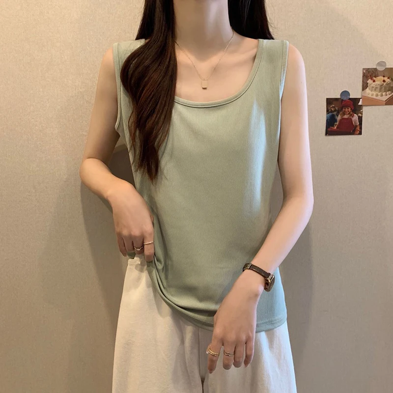 Fashion O-Neck Solid Color Camisole T-Shirt Female Clothing 2024 Summer New Loose Korean Tops Casual Sleeveless Tee Shirt