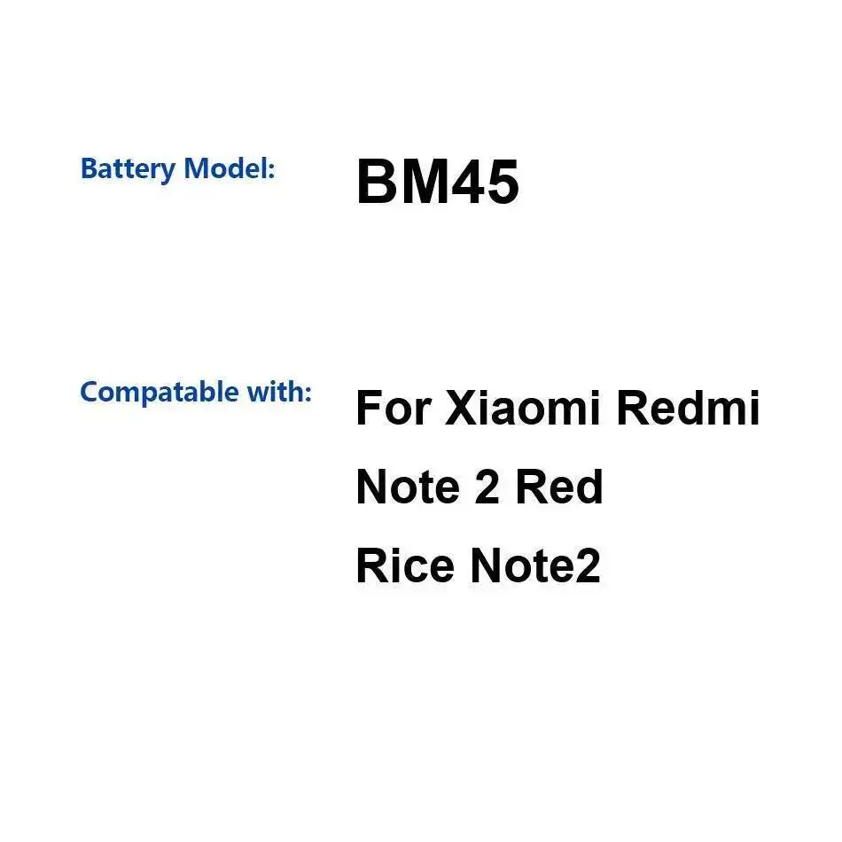 

Высокоэффективная замена BM45 премиум-класса емкостью 3060 мАч для аккумулятора мобильного телефона Xiaomi Redmi Note 2